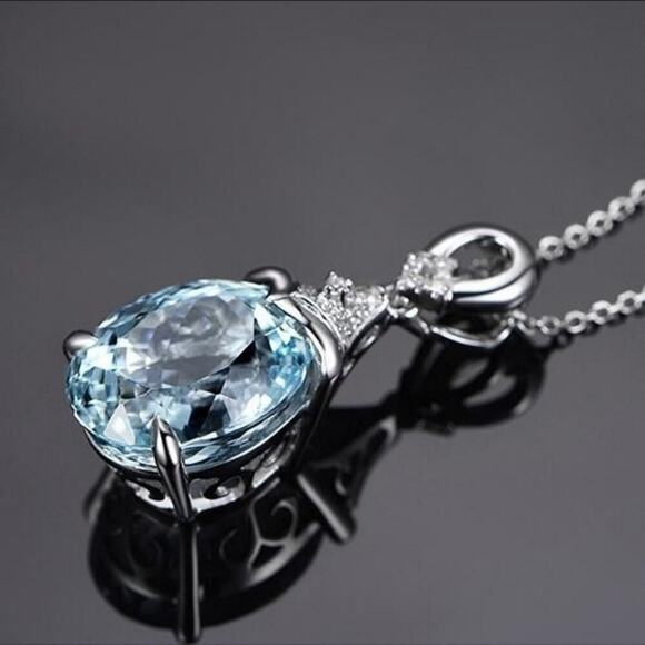 Sterling Silver Aquamarine Charm Necklace - Picture 5 of 5